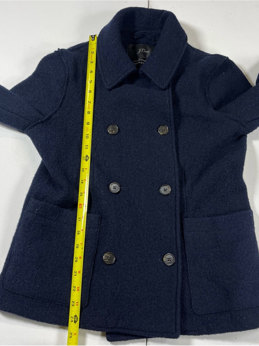 J Crew Italian Boiled Wool Jacket Pea Coat Navy Blue Pockets Button Up Women’s 4 - Picture 9 of 13